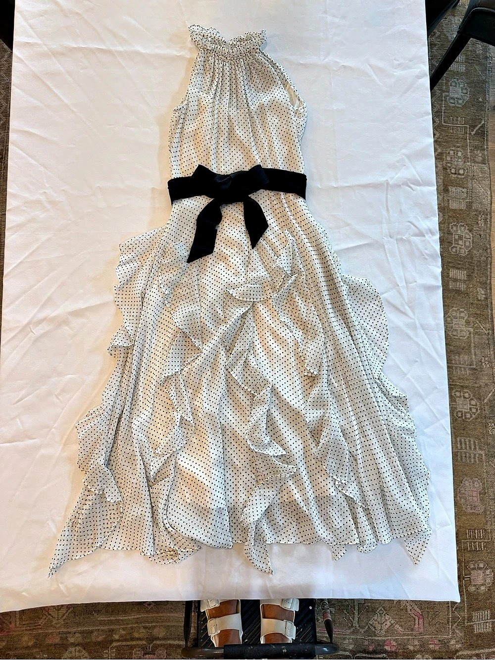White House Black Market Polka Dot Halter Tiered Ruffle Dress White & Black 00